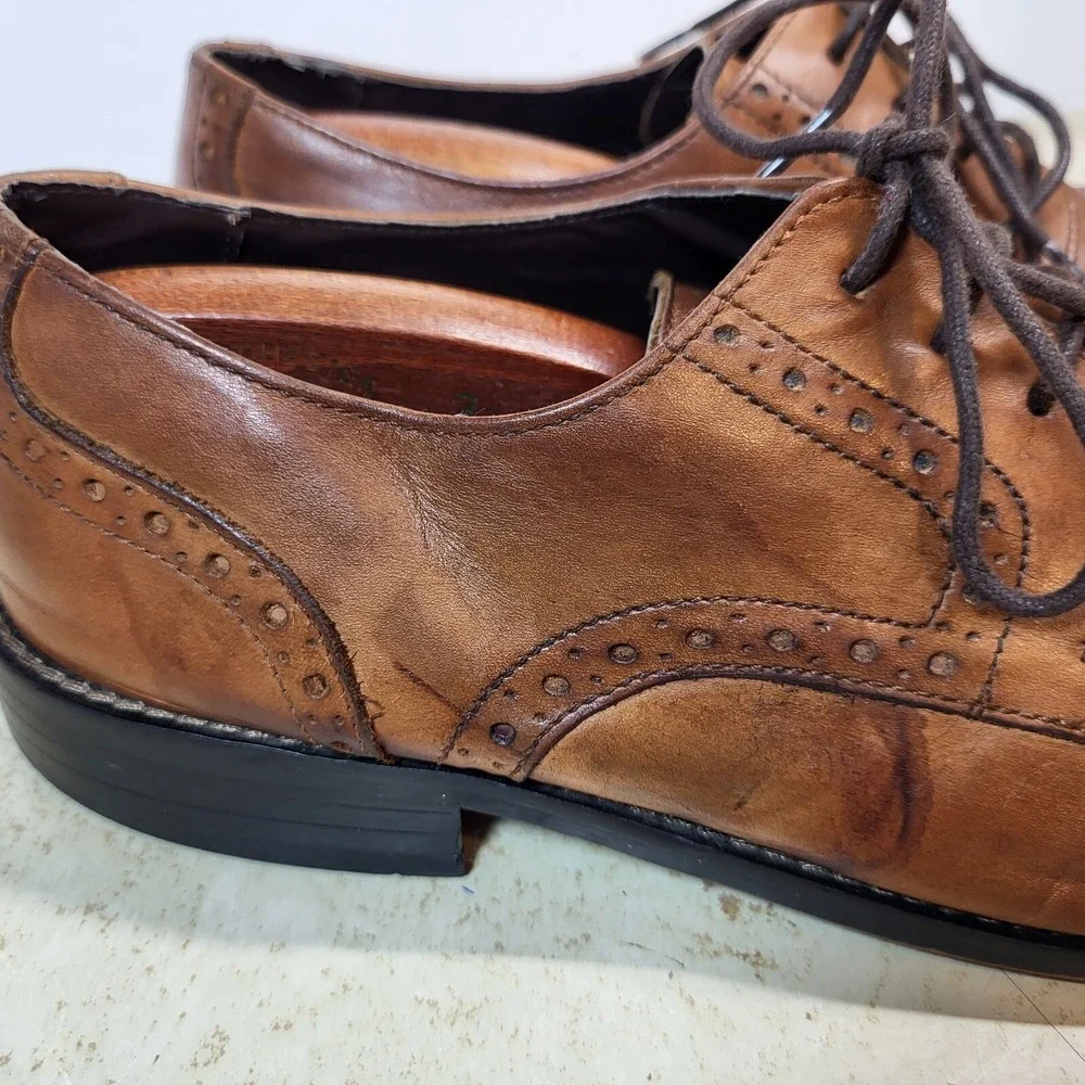 Stacy Adams Brown Toe Cap Brogueing Leather Tie Front Oxford Shoe‎ 10 1/2 M